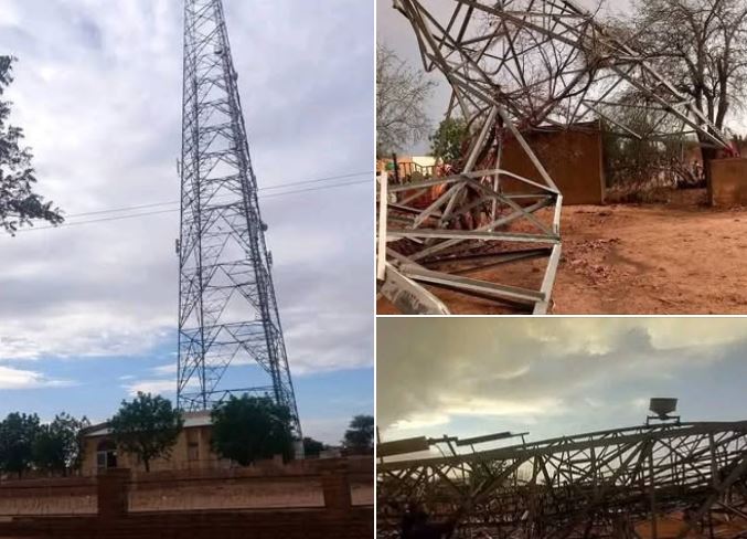 عاصفة تسقط أكبر برج إتصالات لشبكة سوداني