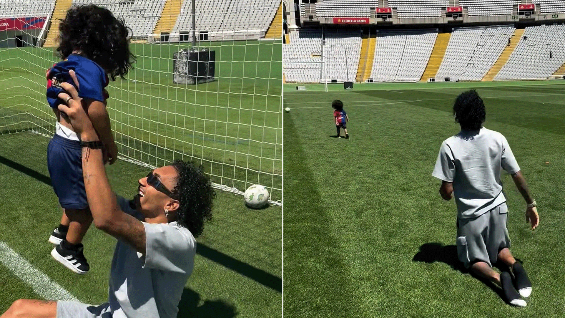 شاهد.. رافينيا هداف برشلونة يقطع ملعب "مونتجويك" على ركبتيه بعد التتويج بالليغا