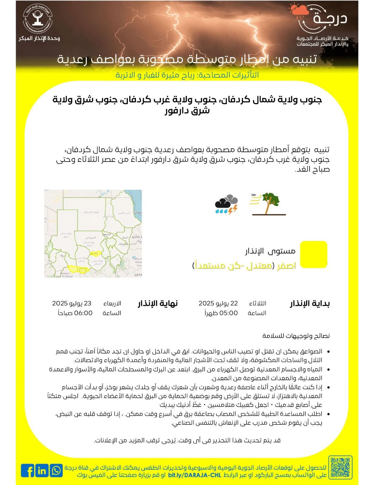 أمطار وعواصف رعدية في ثلاث ولايات سودانية
